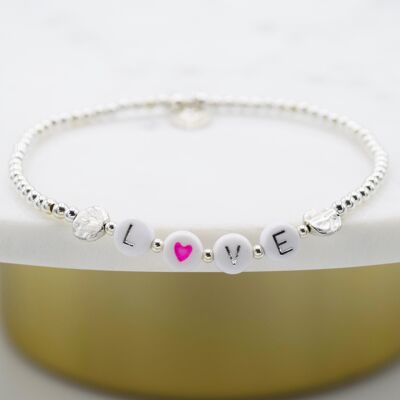 Sterling Silver beaded €œPink Heart Love€ bracelet