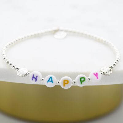 Sterling Silver beaded €œHappy€ bracelet