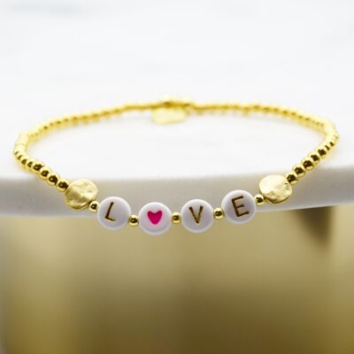 Gold Vermeil beaded €œPink Heart Love€ bracelet