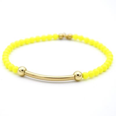 Neon Yellow Pearls and 14k Gold Filled Bead and Tube Bracelet