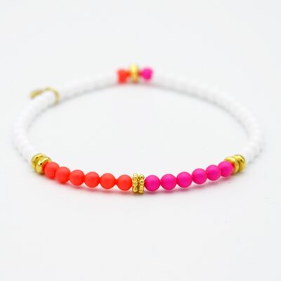 Neon Red/Pink and White 4mm Midi Bracelet