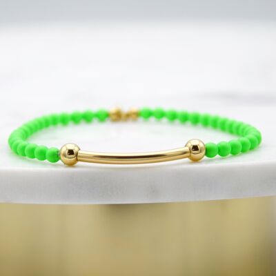 Neon Green and 14k Gold Filled Bead and Tube Bracelet