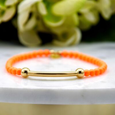 Neon Orange and 14k Gold Filled Bead and Tube Bracelet