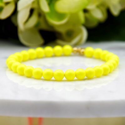 Neon Yellow 6mm & 14k Gold Filled Round Simplicity Bead Bracelet