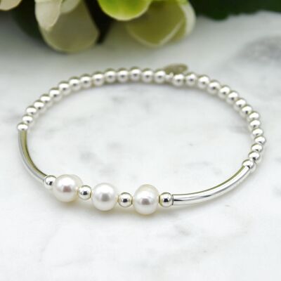 Sterling Silver Trio of Baroque Freshwater Pearls Bead Bracelet