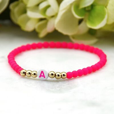 Neon Pink/Gold Bracelet with Initial