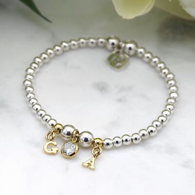 Sterling Silver and Gold Double Mini Initial CZ Gem Bracelet