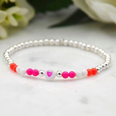Neon and Heart Bead Bracelet - Sterling Silver or Gold Filled - Sterling Silver