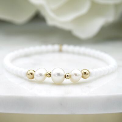 Trio of Freshwater Pearls on a 4mm White Bracelet