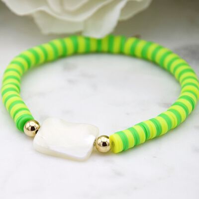 Heishi Neon surfer bracelet with Mother of Pearl