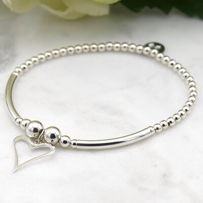 Sterling Silver Funky Heart Bead and Tube Bracelet