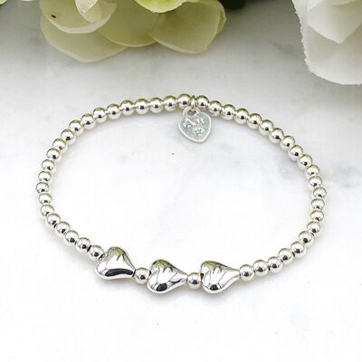 Sterling Silver Trio of Hearts Beaded Bracelet