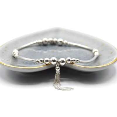 Sterling Silver Slim Tassel Bead and Tube Bracelet