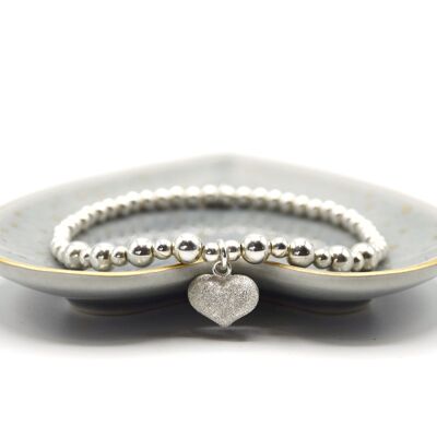 Sterling Silver Frosted Heart Bracelet