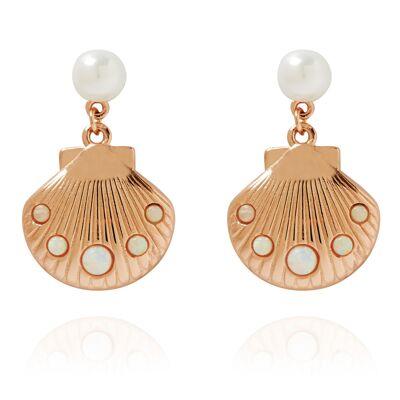 Encrusted Shell Drop Earrings Rose Gold