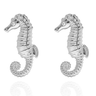 Boucles D'Oreilles Tige Hippocampe Argent