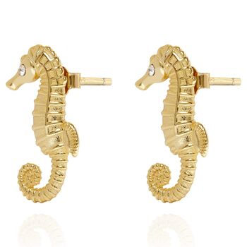 Boucles D'oreilles Tiges Hippocampe Doré 2