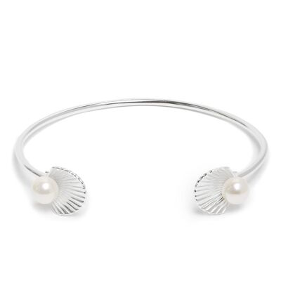 Bracciale rigido in argento con conchiglia aperta