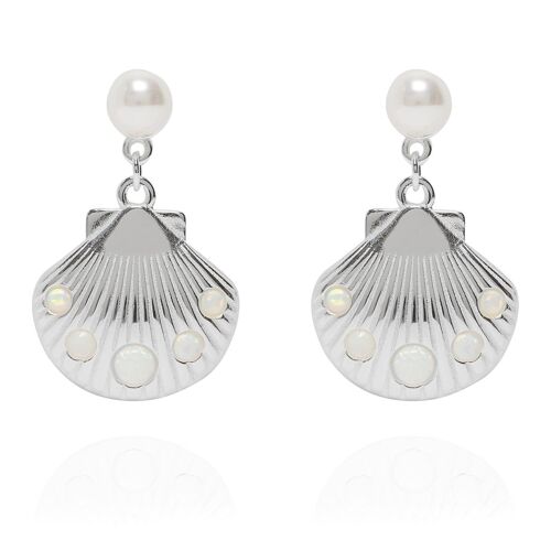 Encrusted Shell Drop Earrings Silver