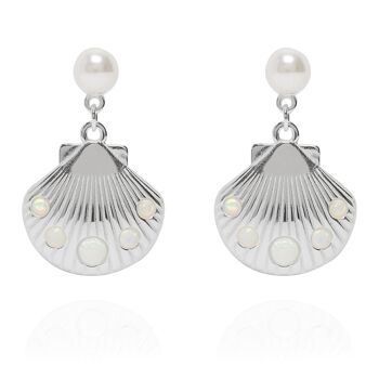 Boucles d'Oreilles Pendantes Coquillage Incrusté Argent 1