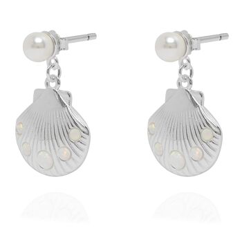 Boucles d'Oreilles Pendantes Coquillage Incrusté Argent 3