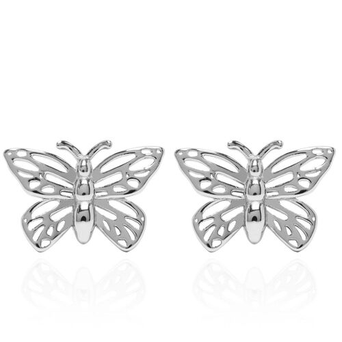 Butterfly Open Wing Silver Stud Earrings