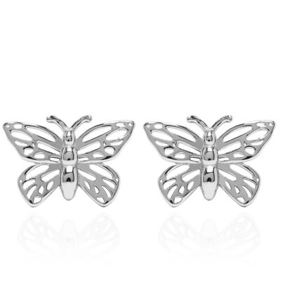 Aretes de plata con ala abierta de mariposa