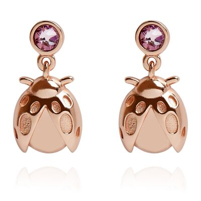 Ladybird Charm Drop Earrings Rose Gold