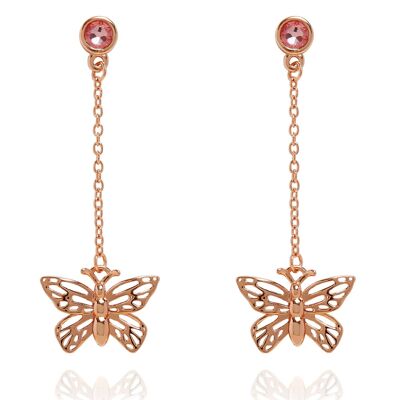 Orecchini pendenti con farfalle scintillanti in oro rosa