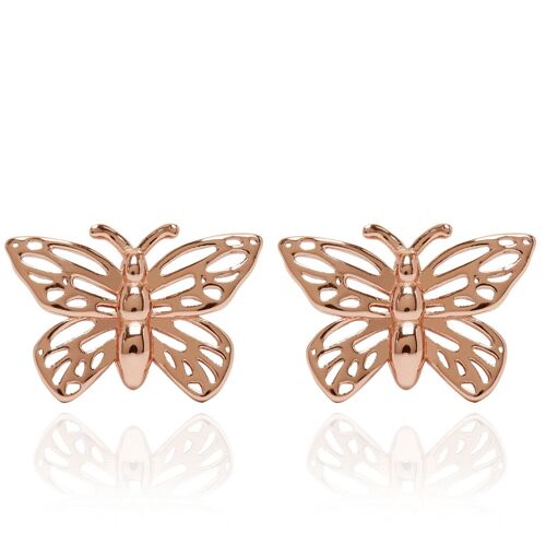 Butterfly Open Wing Rose Gold Stud Earrings