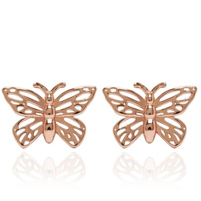 Aretes de oro rosa con ala abierta de mariposa