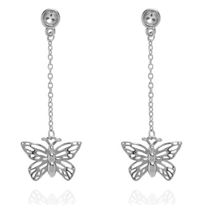 Pendientes colgantes de mariposa brillante en plata