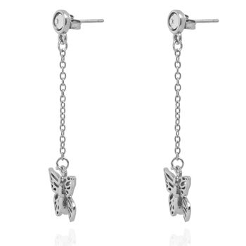 Boucles d'Oreilles Pendantes Papillon Scintillantes Argent 2