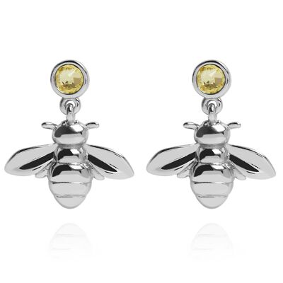 Pendientes colgantes de abeja brillante en plata