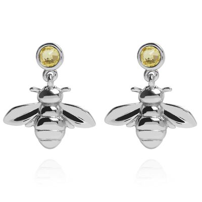 Sparkle Bee Drop Earrings Silver
