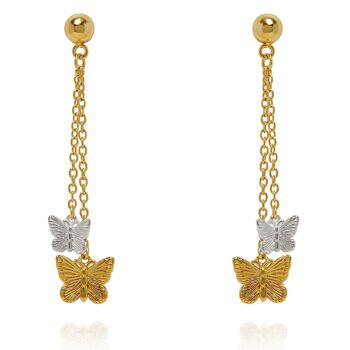 Boucles d'Oreilles Pendantes Butterfly Duo Or & Argent 1