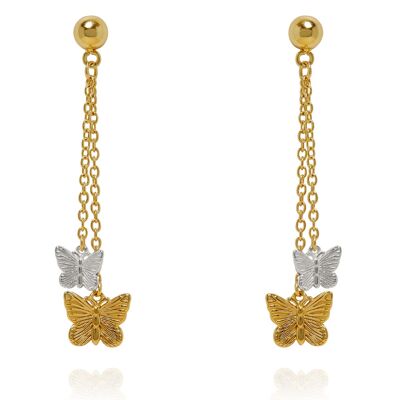 Butterfly Duo Drop Earrings Gold & Silver