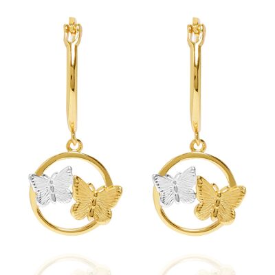 Boucles d'Oreilles Créoles Duo Charm Papillon Or & Argent