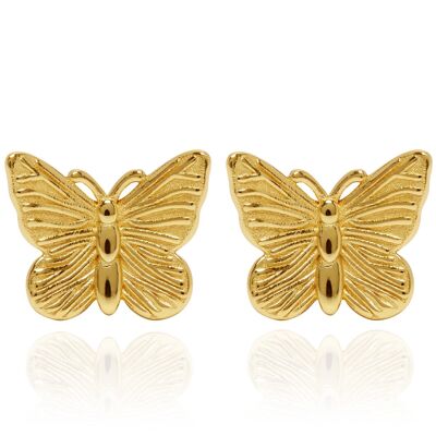 Pendientes de botón de mariposa de oro