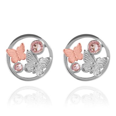 Duo de Boucles d'Oreilles Papillons Argent & Or Rose