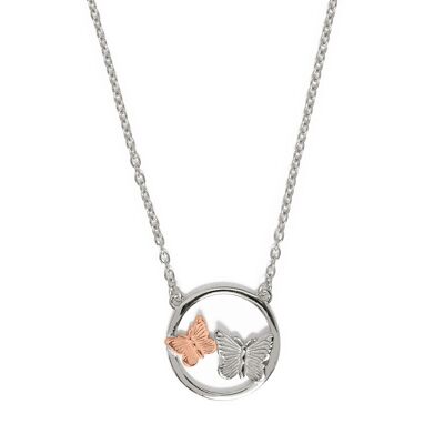 Butterfly Duo Necklace Silver & Rose Gold