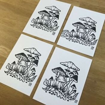 Linogravure "champignons" - affiche automnale A5 2