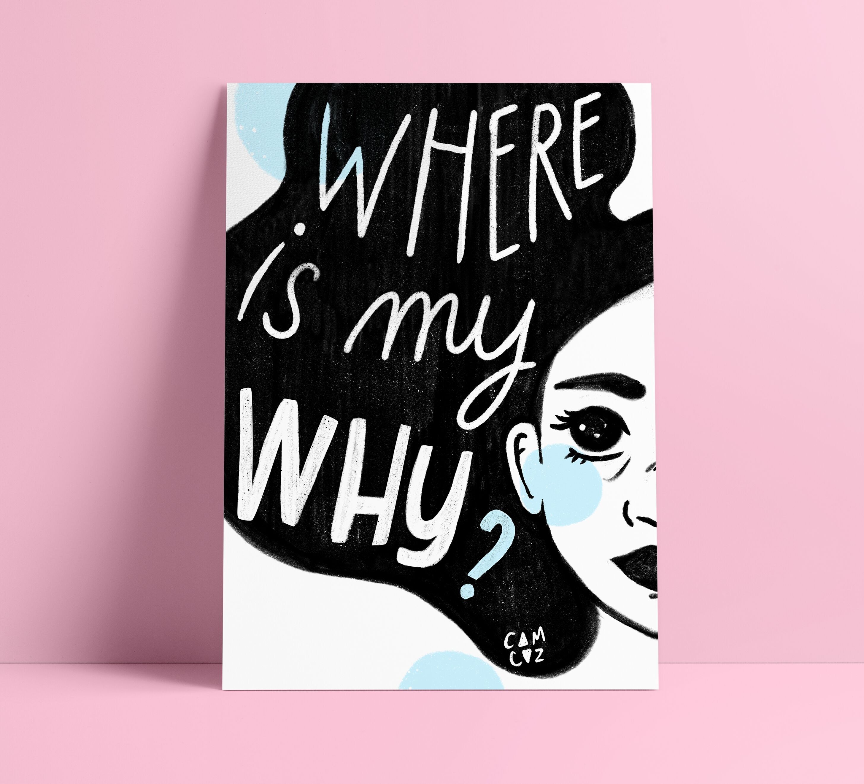 Illustriertes Poster mit Zitat „Where is my why“