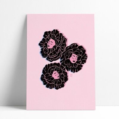 Illustrated poster "Blooming" | sorority, women faces, flower blooming