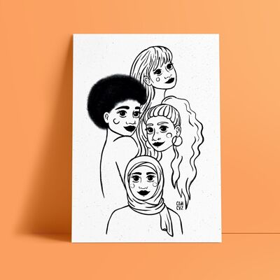 Cartel feminista "Girl gang" | juventud, retratos de mujeres, diversidad, hermandad