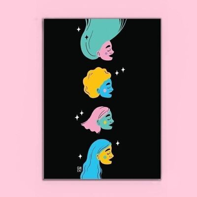 Póster ilustrado "Tribu 2" | retratos de mujeres, ilustración gráfica y colorida