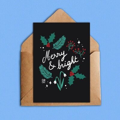 Merry and bright | elegant christmas greeting card