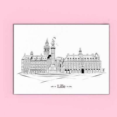"Grand place de Lille" carte postale A6 | architecture, illustration à l'encre