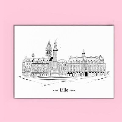 "Grand place of Lille" postcard A6 | architecture, ink illustration