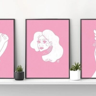 Poster illustrato rosa e bianco "Self love" | citazione d'amore positiva per il corpo
